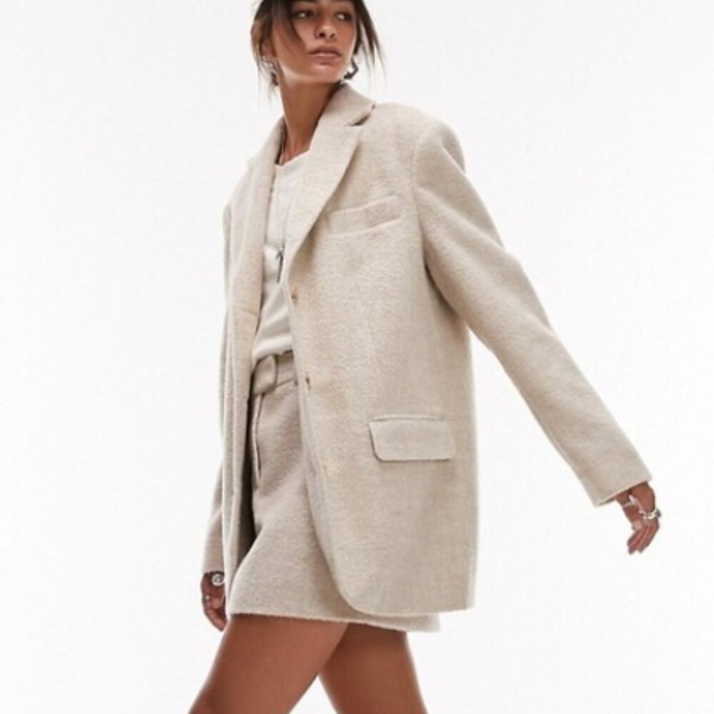 Topshop Oversized Brushed Blazer in Oat 8